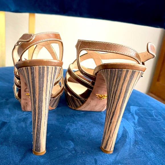 Prada Brown Leather Criss-Cross Heels - Picture 2 of 5